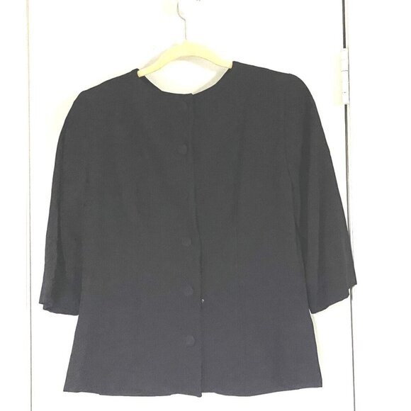 Vintage Top Blouse Womens Black Medium Formal Crepe Bead Trim Back Button Boxy - Picture 4 of 6